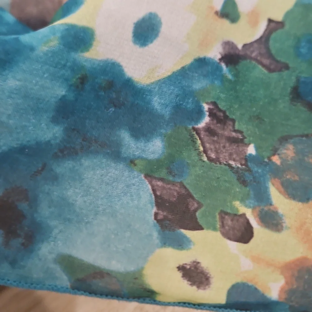 Floral Blue and Green Headband Chiffon Sheer Elastic Back